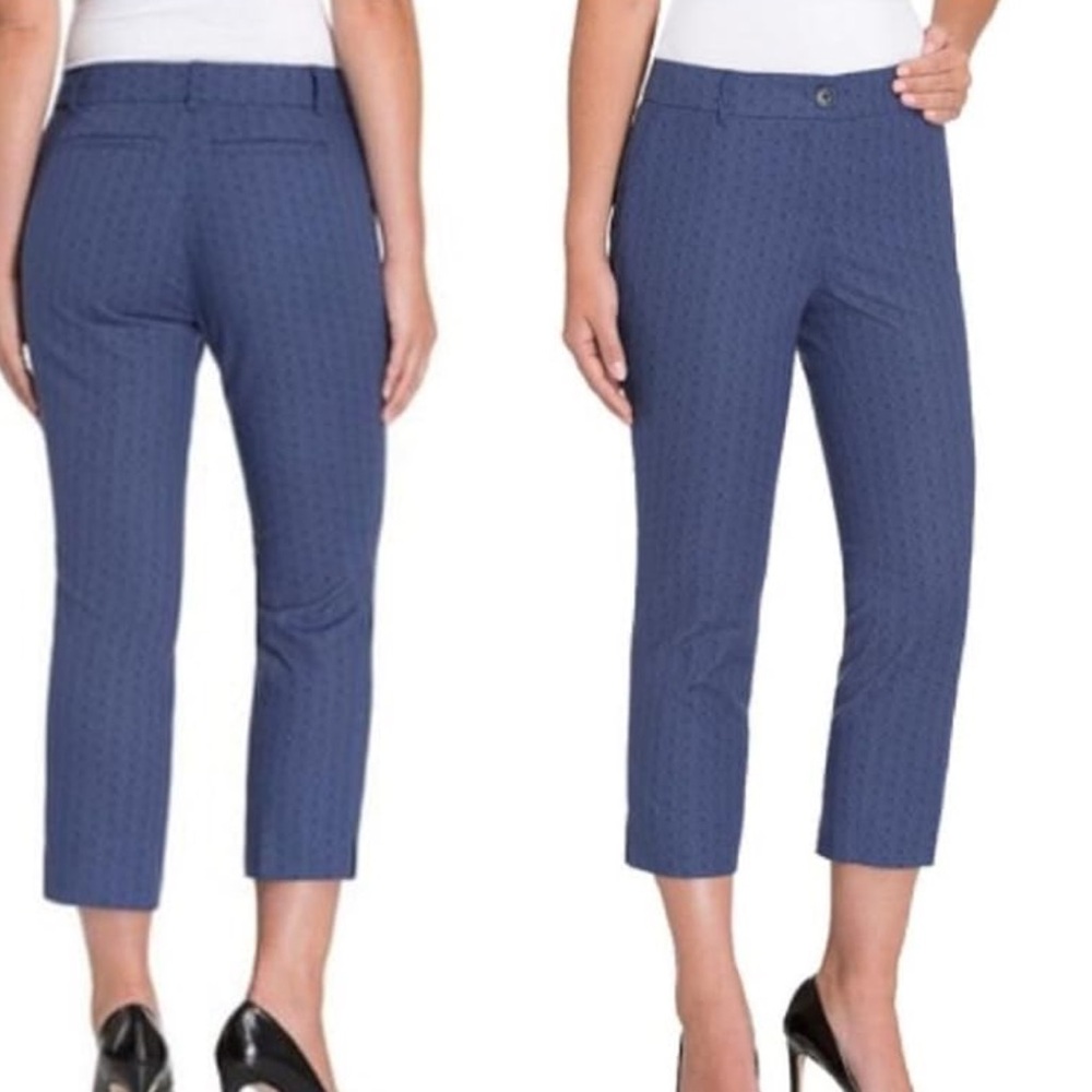 NWT HILARY RADLEY Blue Geometric Pattern Straight Leg Crop Dress Pants Size   16